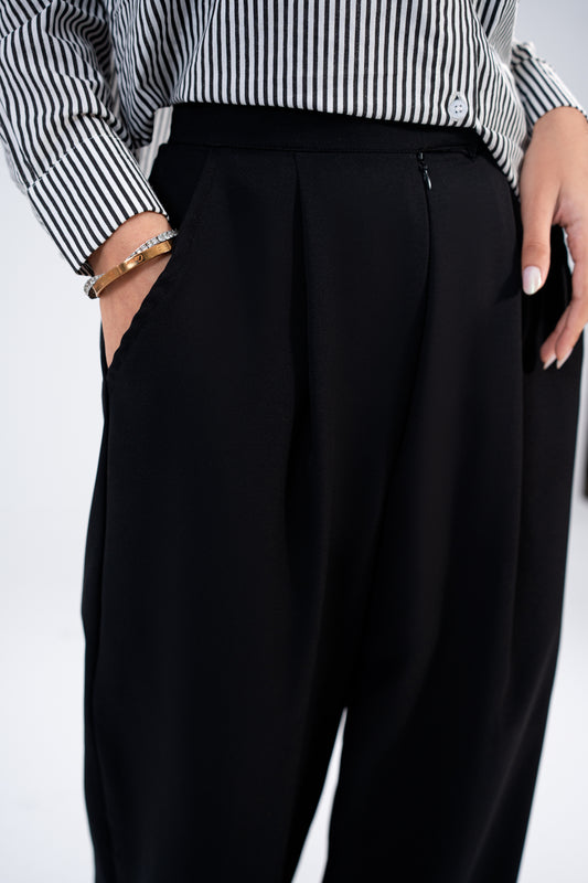 Zip Linen Pants - Black