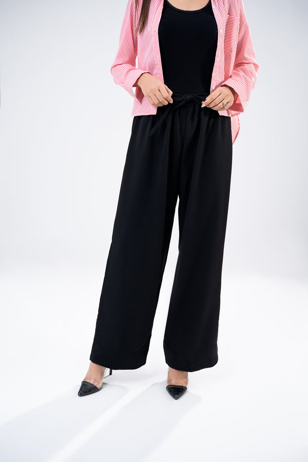 Drawstring Linen Pants - Black